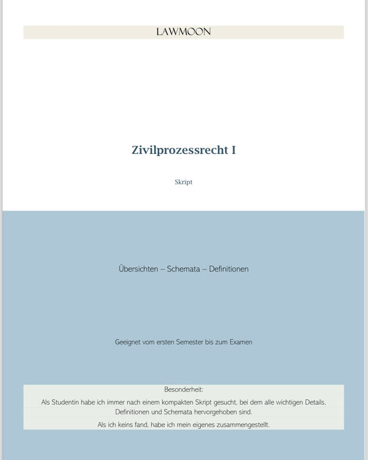 Lawmoon Skript für Student, Jurastudium, Zivilprozessrecht I, ZPO I