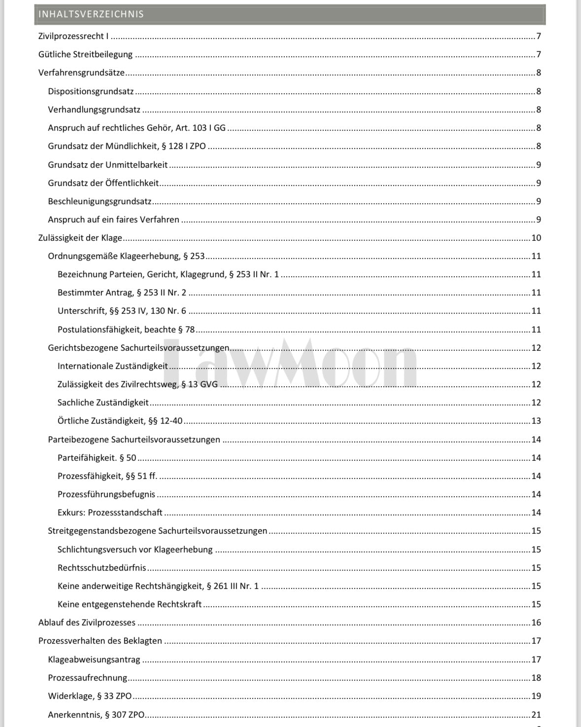 Lawmoon Skript für Student, Jurastudium, Zivilprozessrecht I, ZPO I