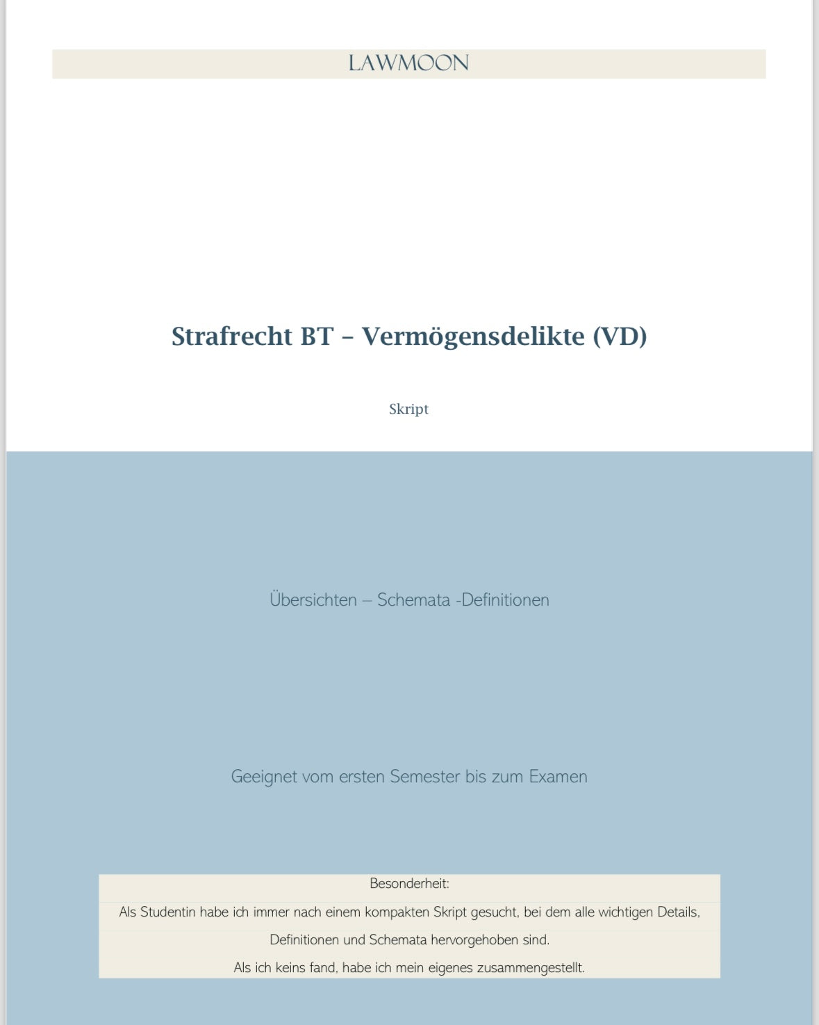 Lawmoon Skript für Student, Jurastudium, Strafrecht BT Vermögensdelikte (VD)