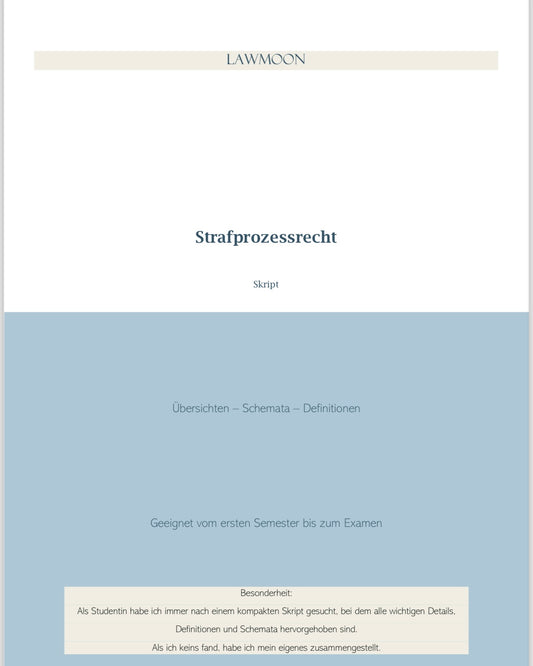 Lawmoon Skript für Student, Jurastudium, Strafprozessrecht