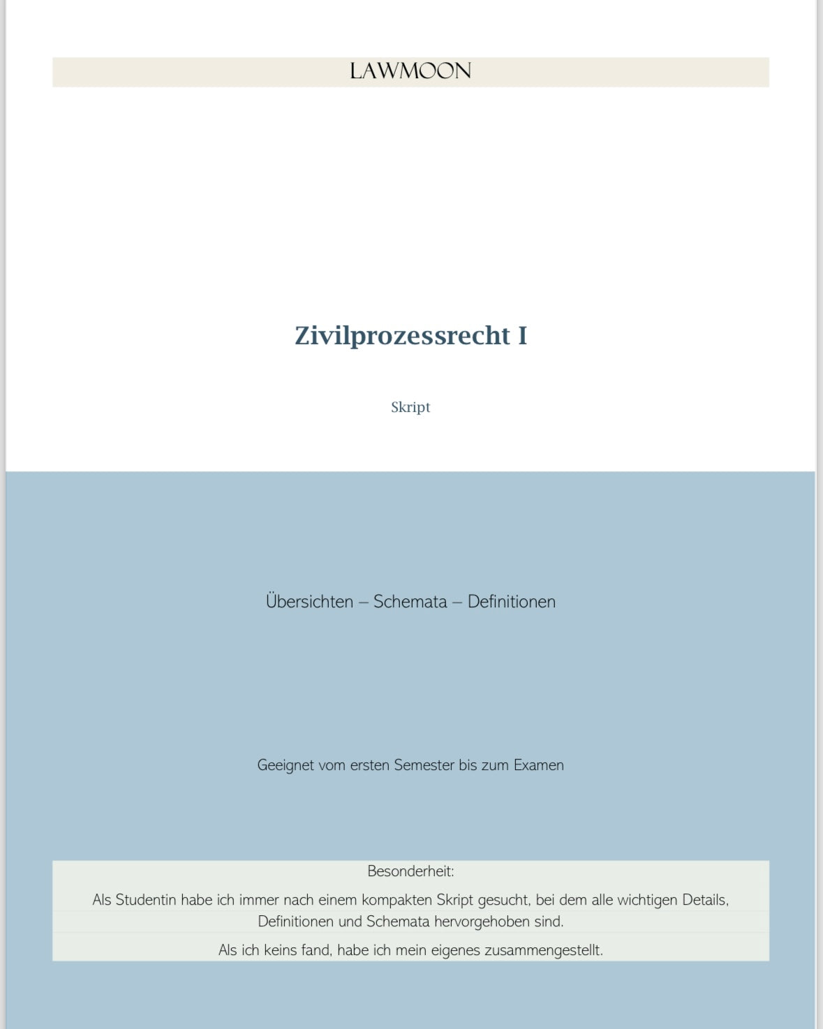 Lawmoon Skript für Student, Jurastudium, Zivilprozessrecht I, ZPO I 