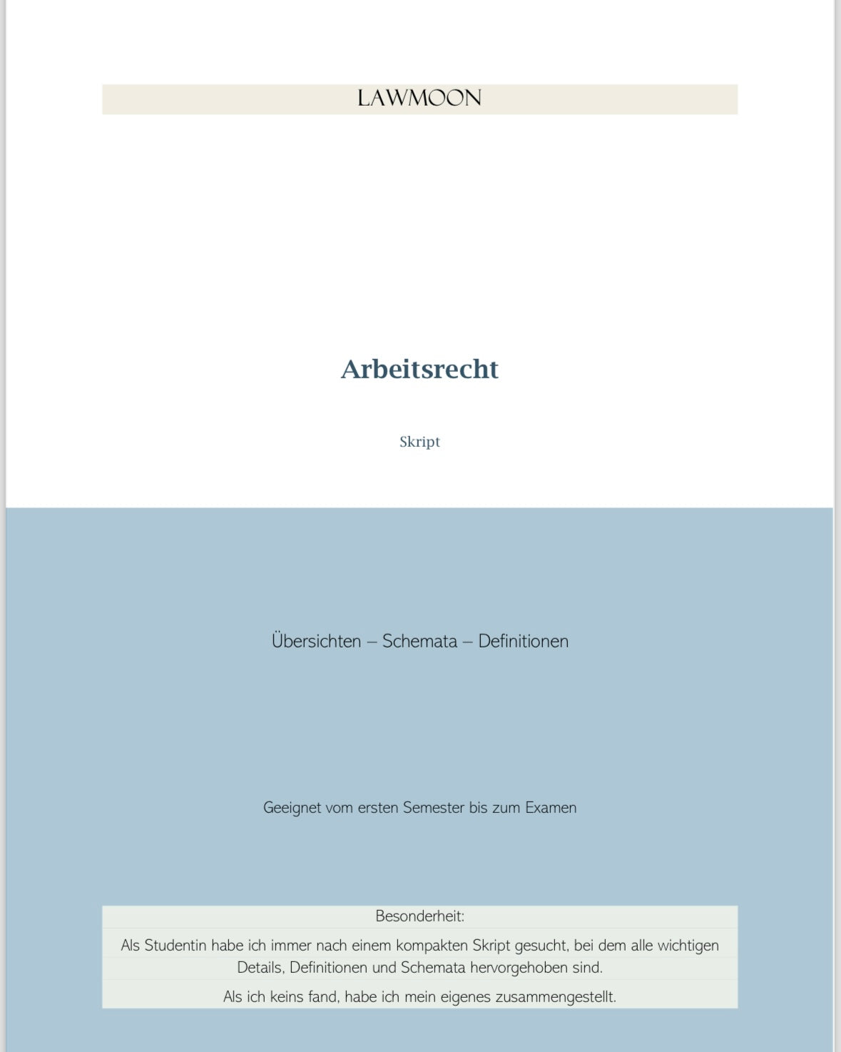 Lawmoon Skript für Student, Jurastudium, Arbeitsrecht