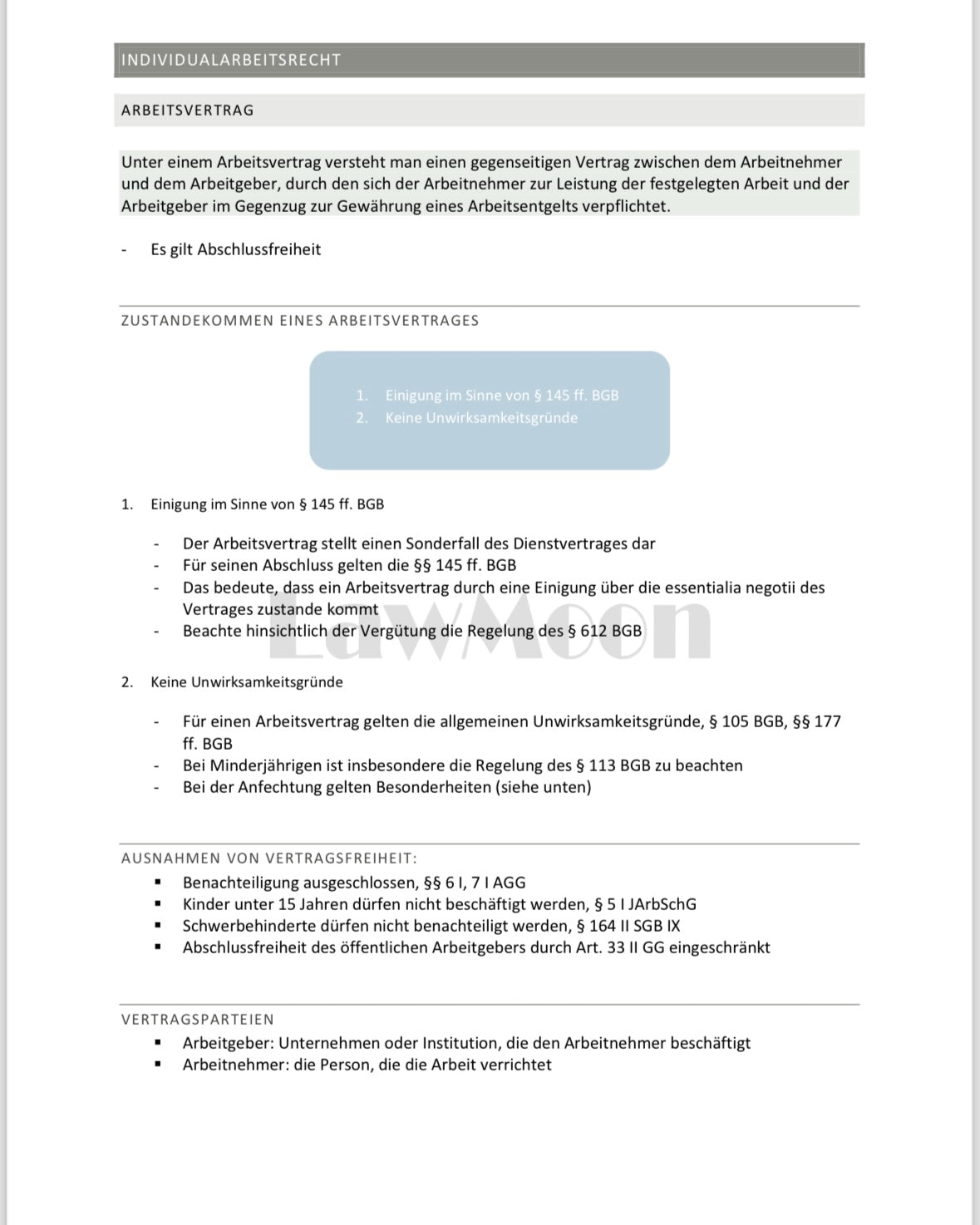 Lawmoon Skript für Student, Jurastudium, Arbeitsrecht