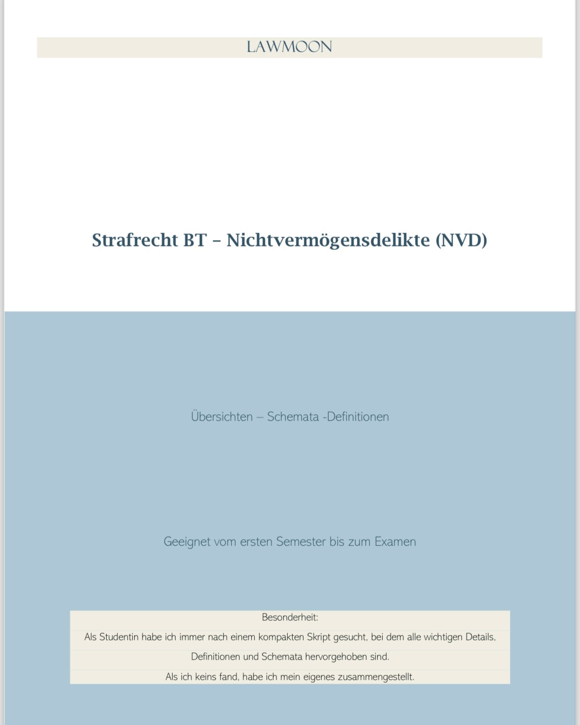 Lawmoon Skript für Student, Jurastudium, Strafrecht BT Nichtvermögensdelikte (NVD)